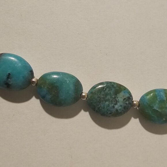 Turquoise Nugget Bead Necklace Oval Pendant Sterling Silver Clasp Southwestern - Picture 4 of 5